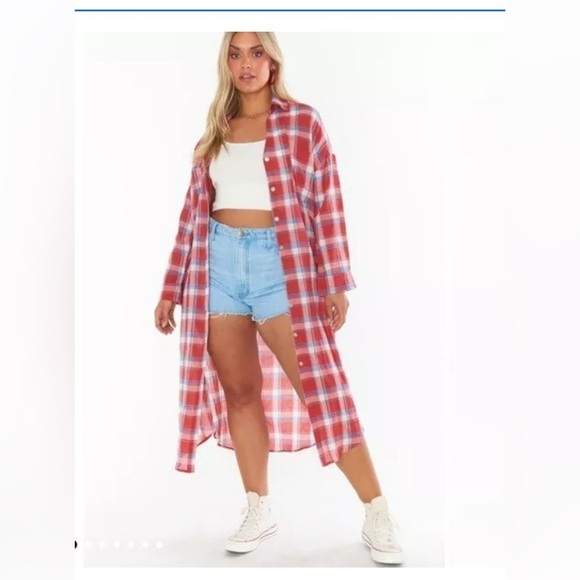 Show Me Your Mumu Leo Button Down Boho Western Long Tunic in Red Plaid -… - Picture 4 of 15